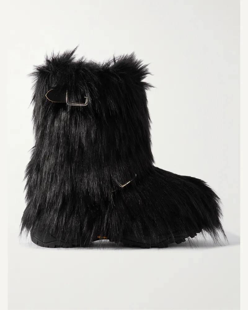 Sacai Bikerstiefel aus Faux Fur Schwarz