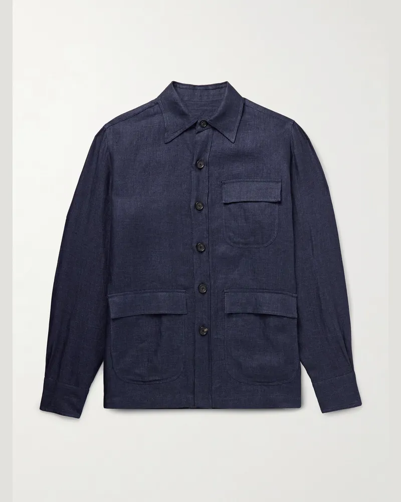 De Petrillo Hemdjacke aus Leinen-Twill Blau