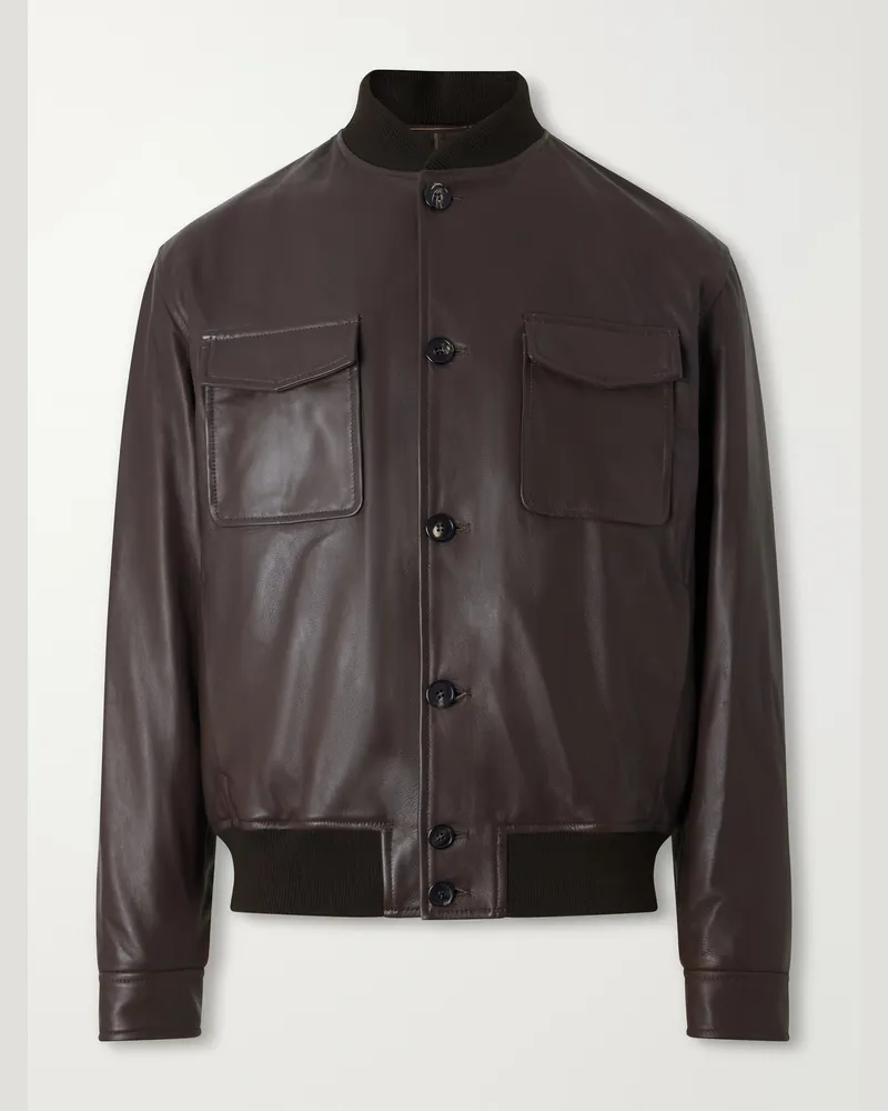 Slowear Montedoro Leather Bomber Jacket Brown