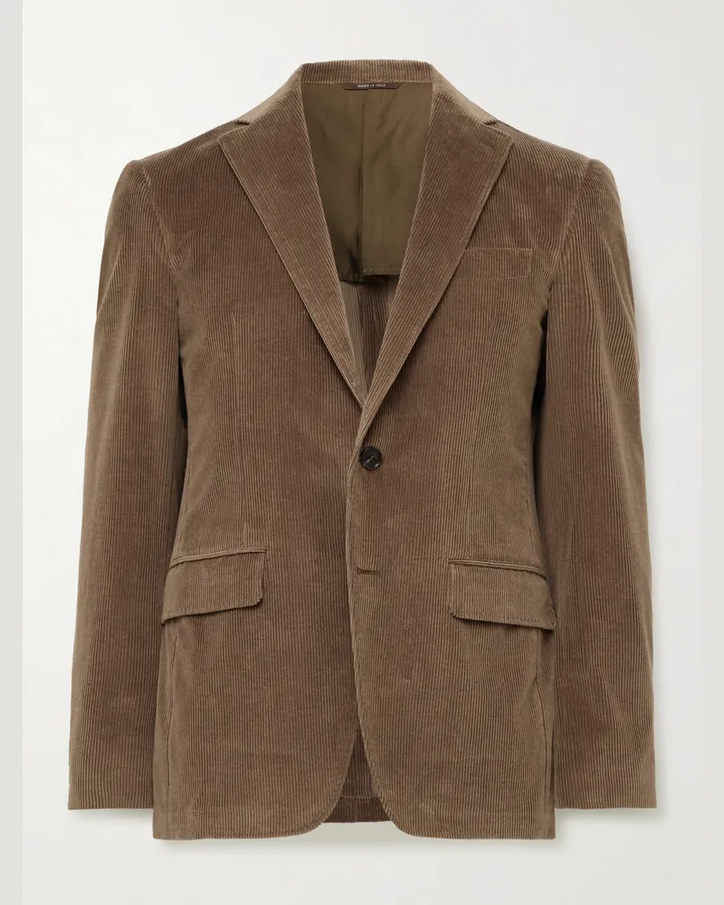 Canali Kei Slim-Fit Cotton-Blend Corduroy Suit Jacket Brown