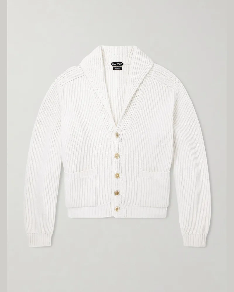 Tom Ford Ribbed Cashmere and Cotton-Blend Cardigan Neutrals
