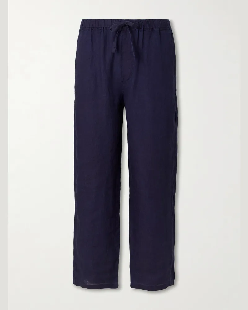 Frame Denim Straight-Leg Linen Drawstring Trousers Blue