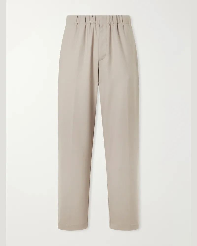 LARDINI Straight-Leg Stretch-Wool Flannel Trousers Neutrals