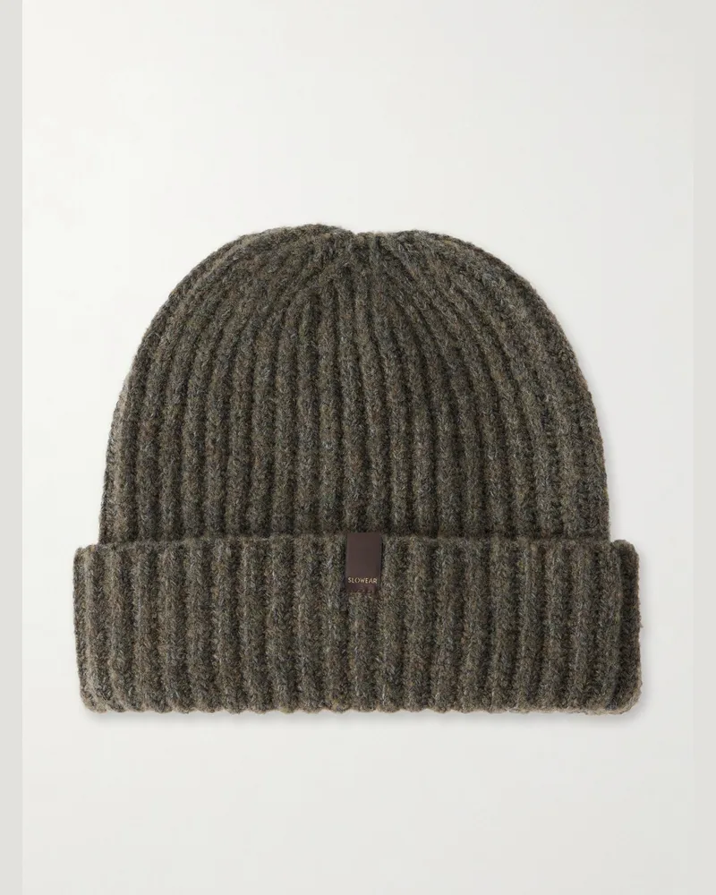 Slowear Wool-Blend Bouclé Beanie Green