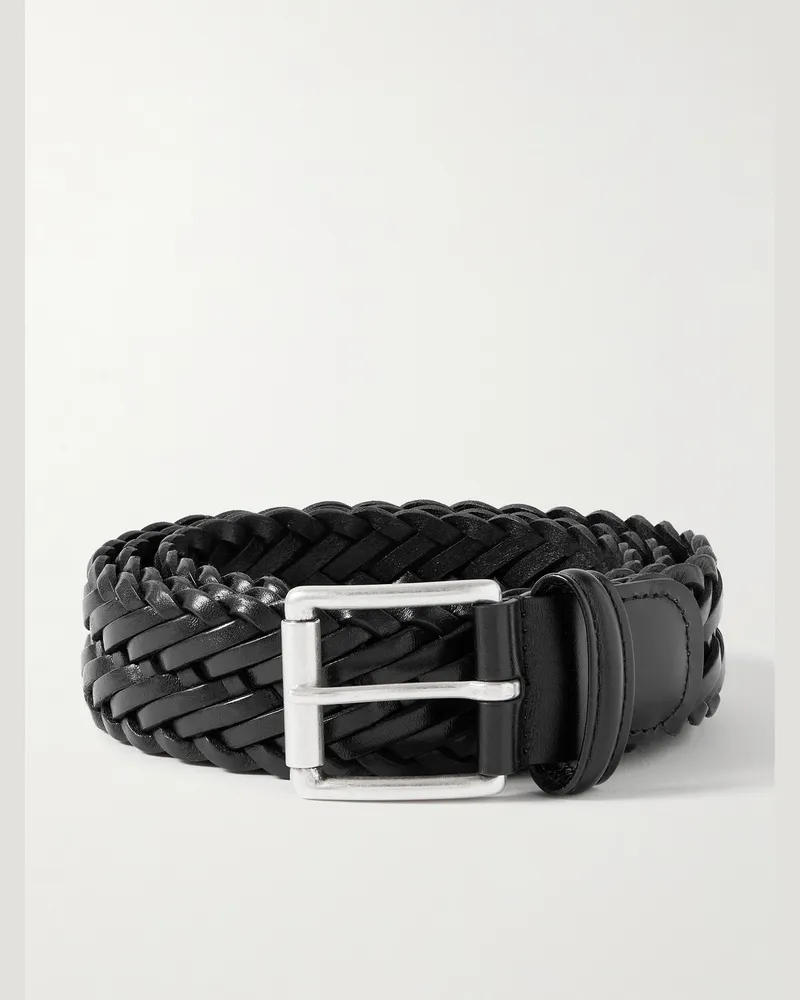 Anderson's 3.5cm Woven Leather Belt Black