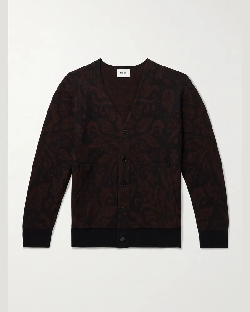 NN 07 Michael 60017 Cardigan aus Jacquard-Strick aus Wolle Braun