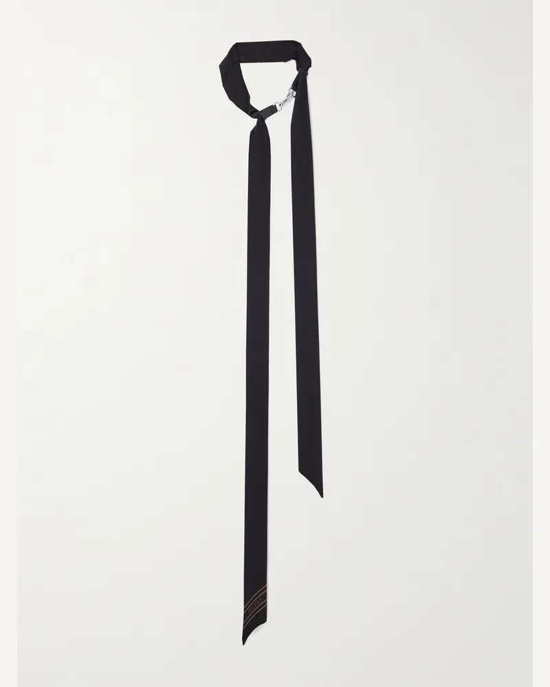 Gucci Tuch aus Seide mit Lederbesatz, silberfarbenem Detail und Logoprint Schwarz