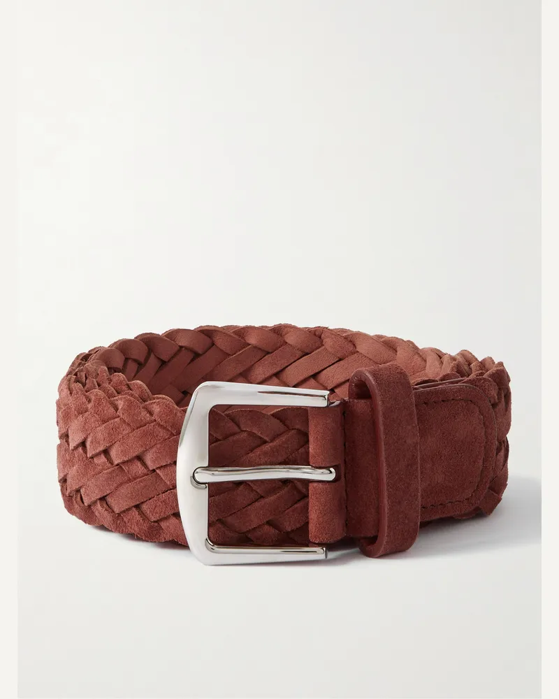 Loro Piana 4cm Woven Suede Belt Red