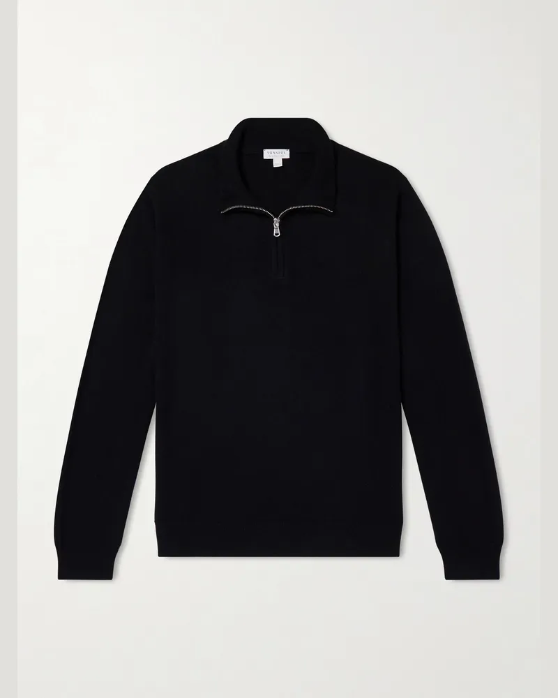 Sunspel Cashmere Half-Zip Sweater Black