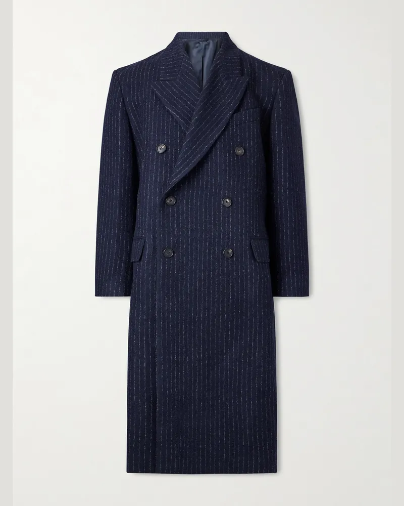 BODE Waldorf doppelreihiger Mantel aus Schurwolle mit Nadelstreifen Blau