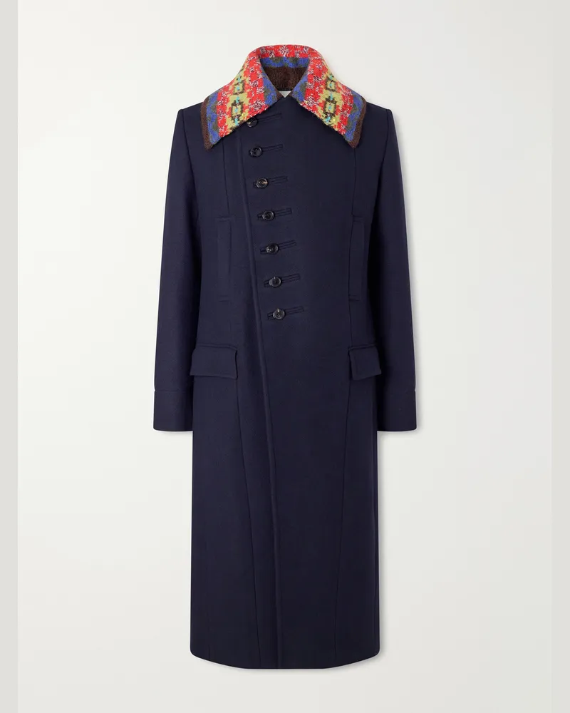 Dries van Noten Double-Breasted Wool-Blend Twill Coat Blue