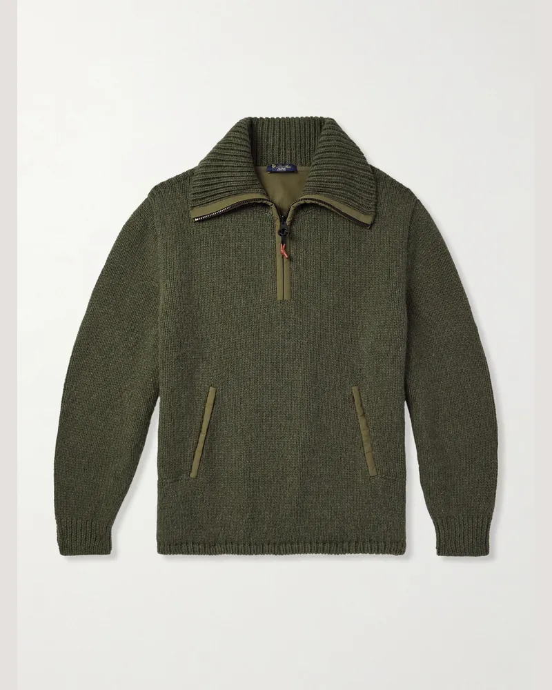Loro Piana Alpe di Mera Ripstop-Trimmed Cashmere Half-Zip Sweater Green