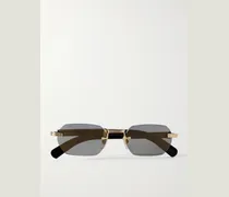 Rahmenlose Sonnenbrille mit Bügeln aus Horn und goldfarbenen Details