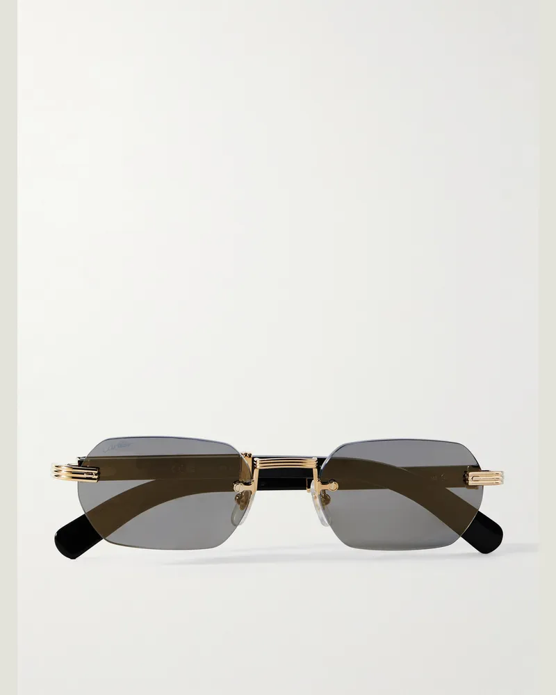 Cartier Rahmenlose Sonnenbrille mit Bügeln aus Horn und goldfarbenen Details Gold