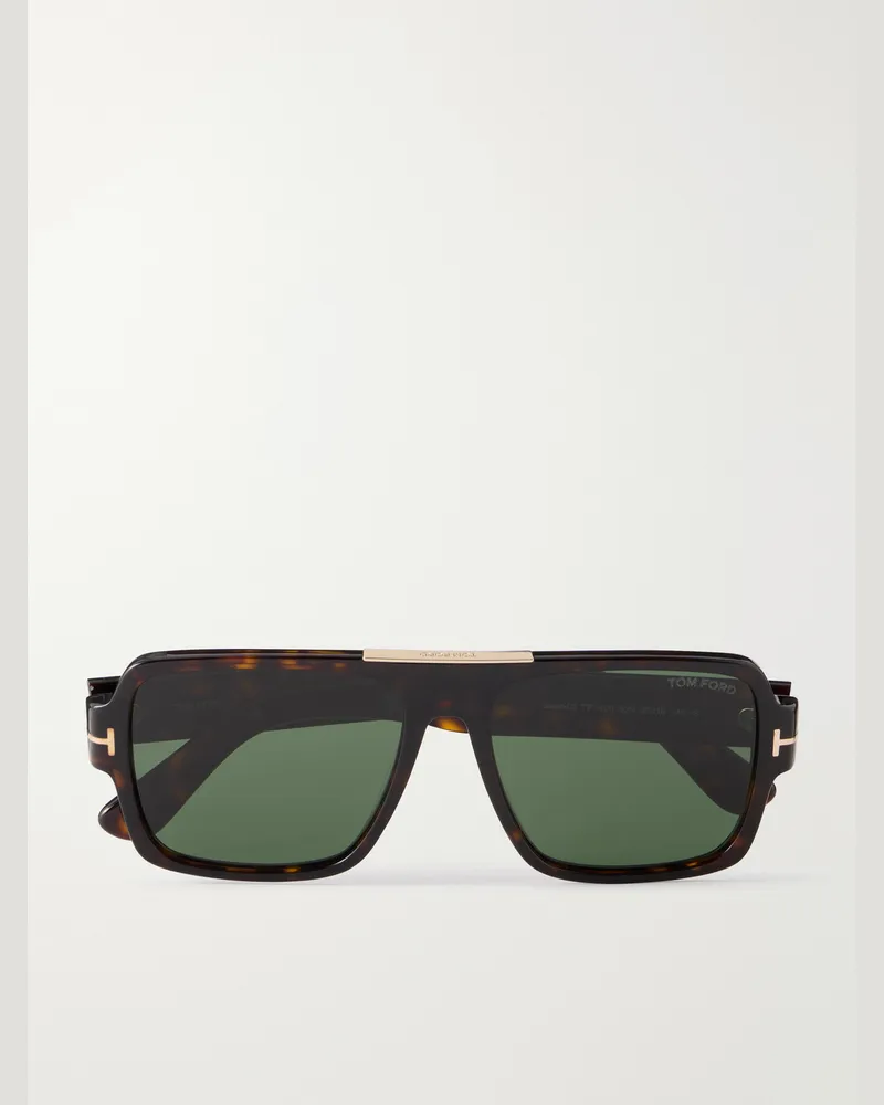 Tom Ford Sean-02 Rectangular-Frame Tortoiseshell Acetate Sunglasses Brown