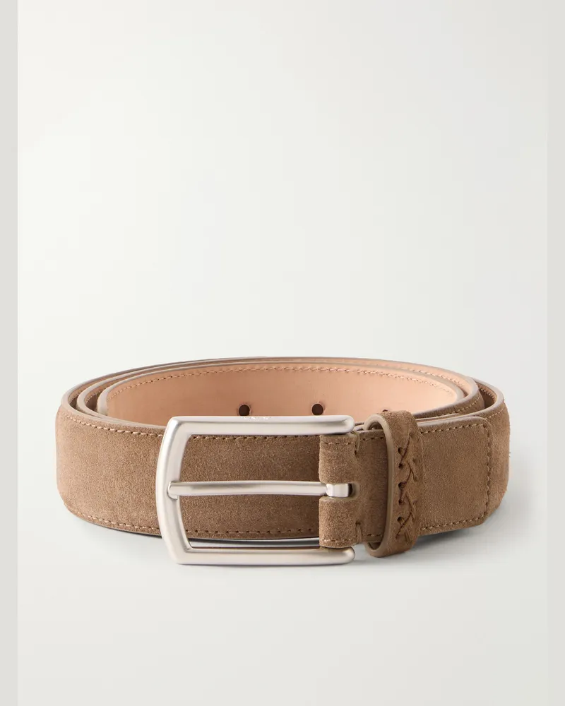 Ermenegildo Zegna 3cm Suede Belt Neutrals