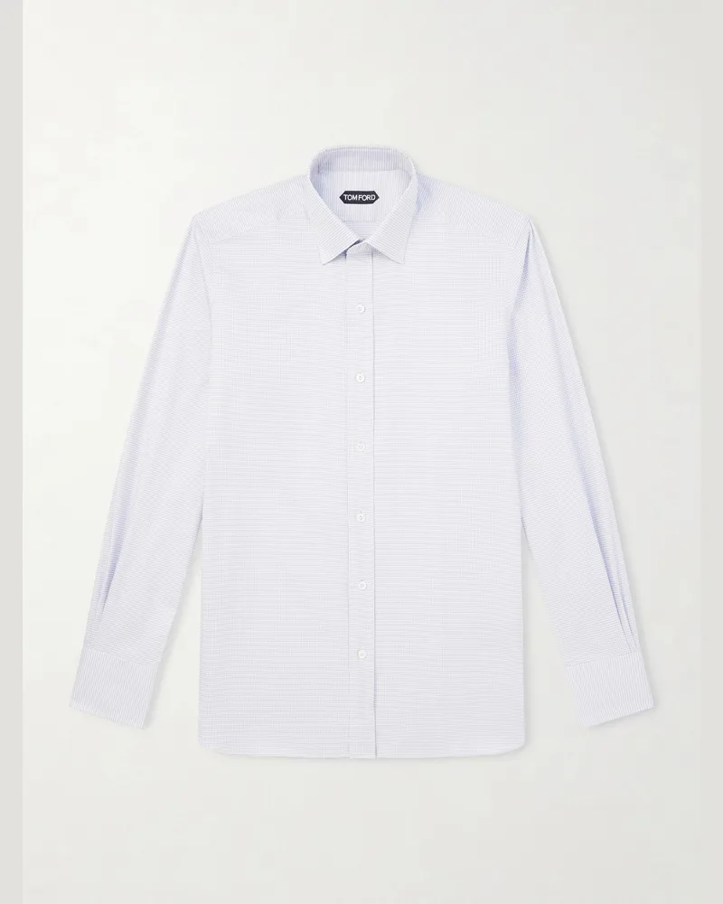 Tom Ford Slim-Fit Cutaway-Collar Houndstooth Cotton Shirt Gray