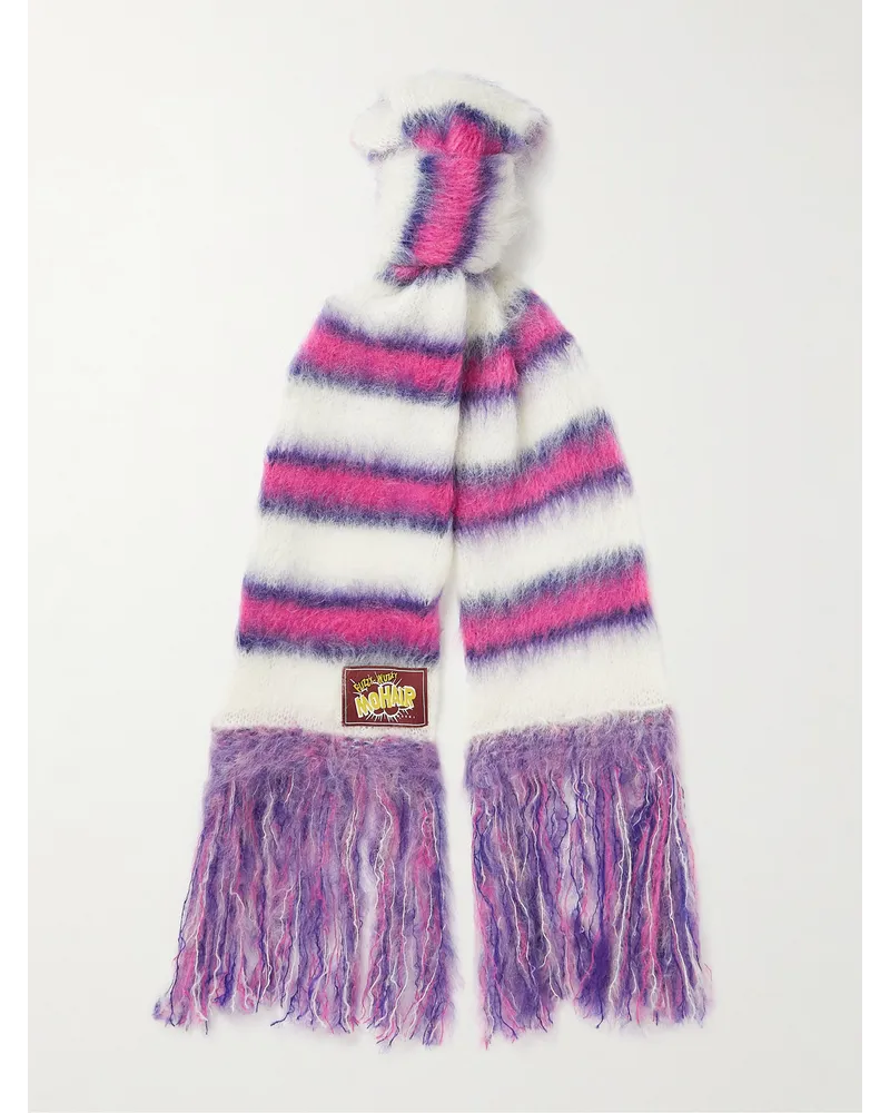 Marni Fringed Striped Mohair-Blend Scarf Weiß