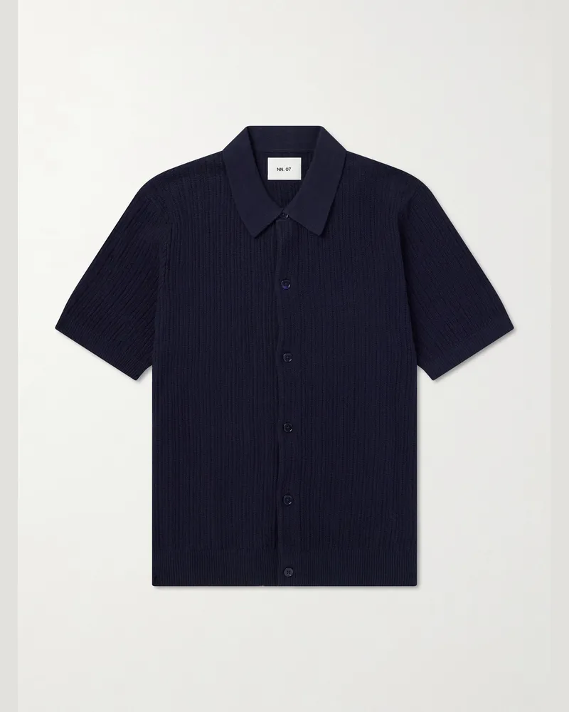 NN 07 Nolan 6695 Textured-Knit Organic Cotton Shirt Blue