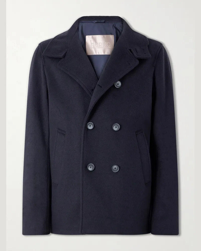 Herno Double-Breasted Woven Coat Blue