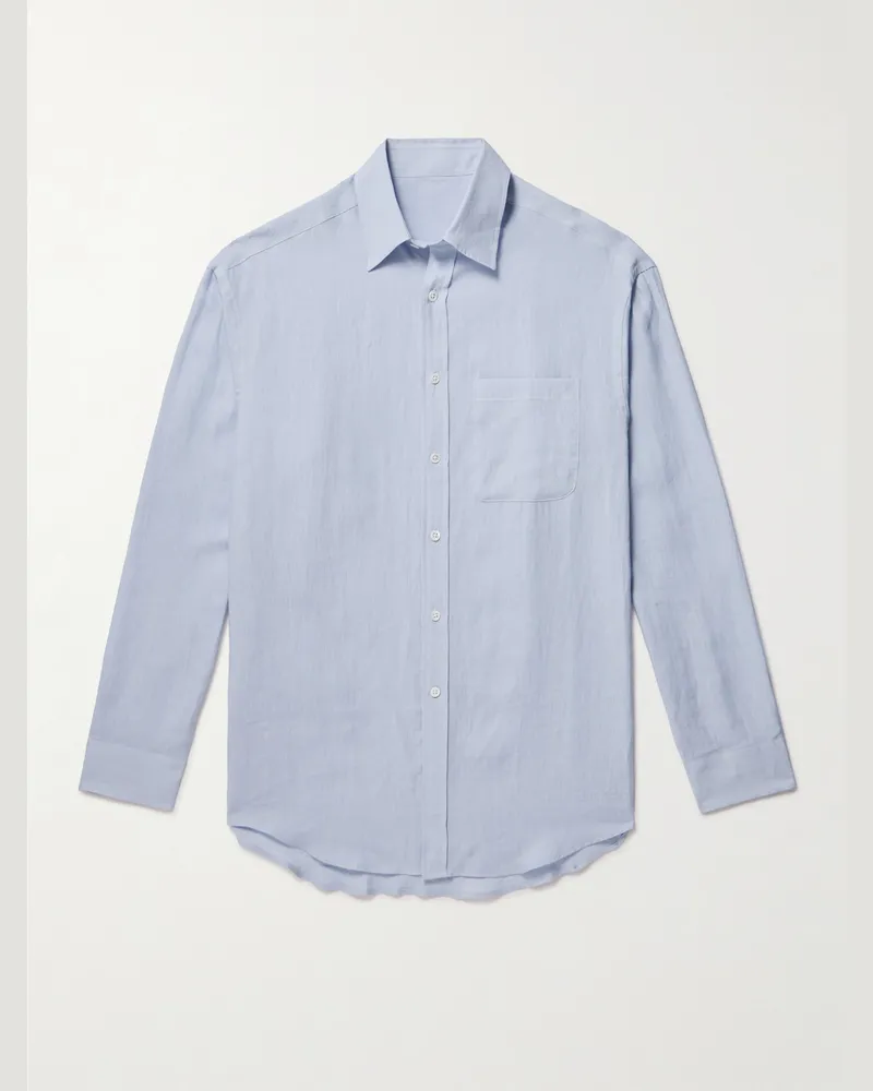Anderson & Sheppard Hemd aus Leinen Blau