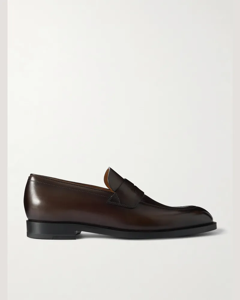 Ermenegildo Zegna New Classic Flex Pennyloafers aus Glanzleder Braun