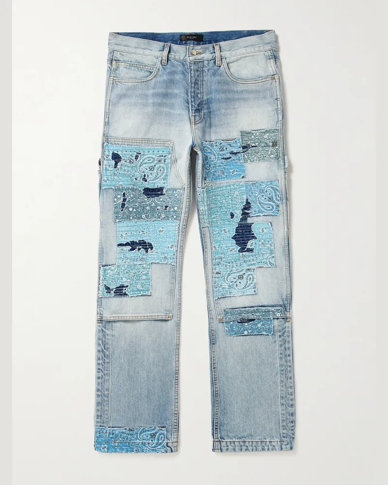 Amiri Carpenter gerade geschnittene Patchwork-Jeans in Distressed-Optik Blau