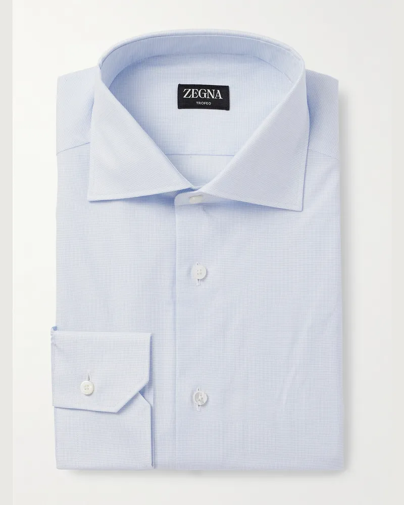 Ermenegildo Zegna Cutaway-Collar Checked Cotton-Poplin Shirt Blue