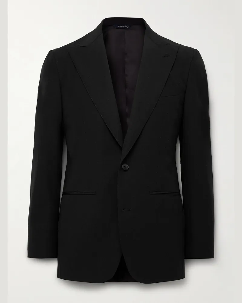 SAMAN AMEL Slim-Fit Wool, Mohair and Linen-Blend Suit Jacket Black