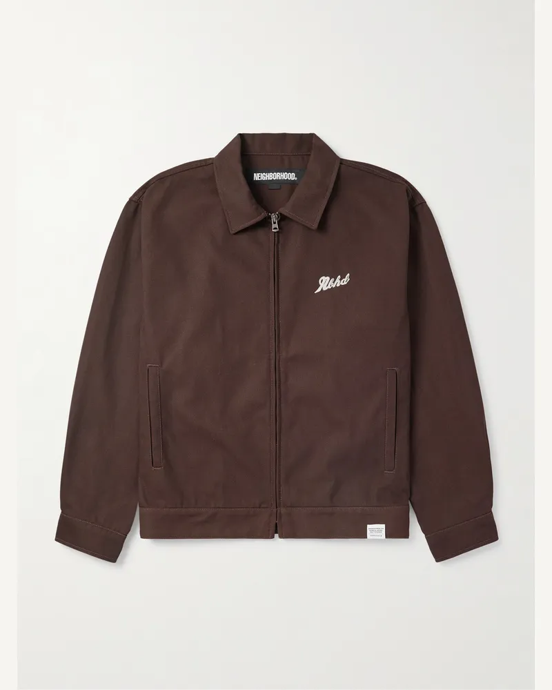 Neighborhood Cropped Logo-Embroidered Twill Jacket Brown