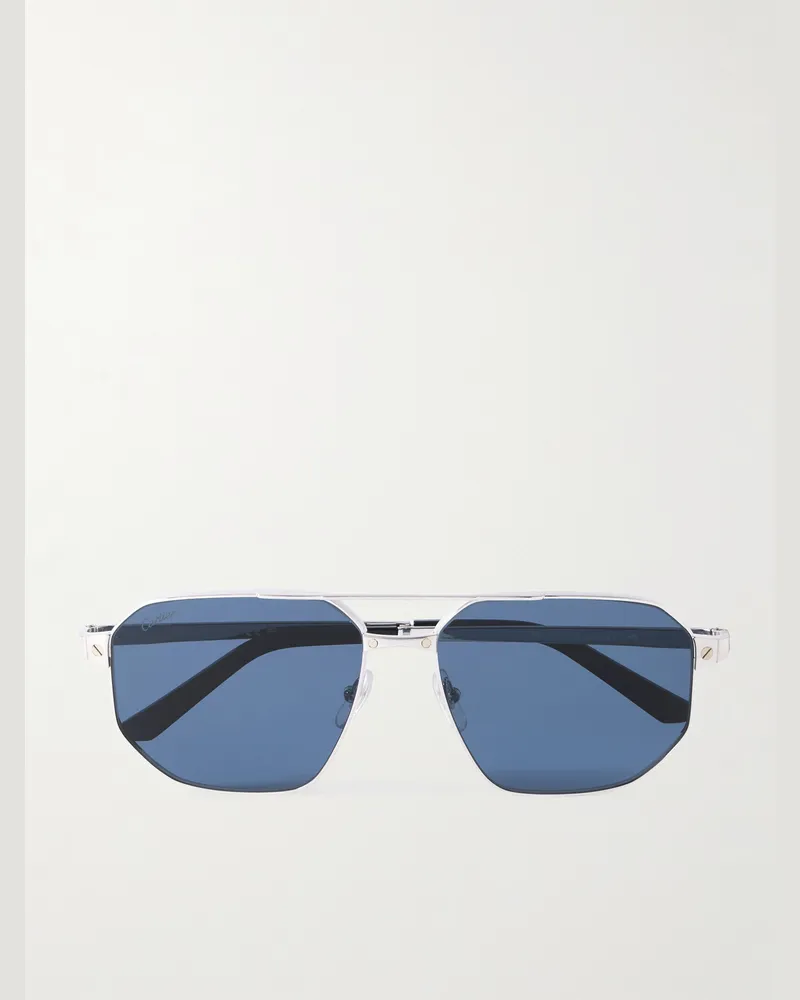 Cartier Santos de Cartier silber- und goldfarbene Pilotensonnenbrille Silber