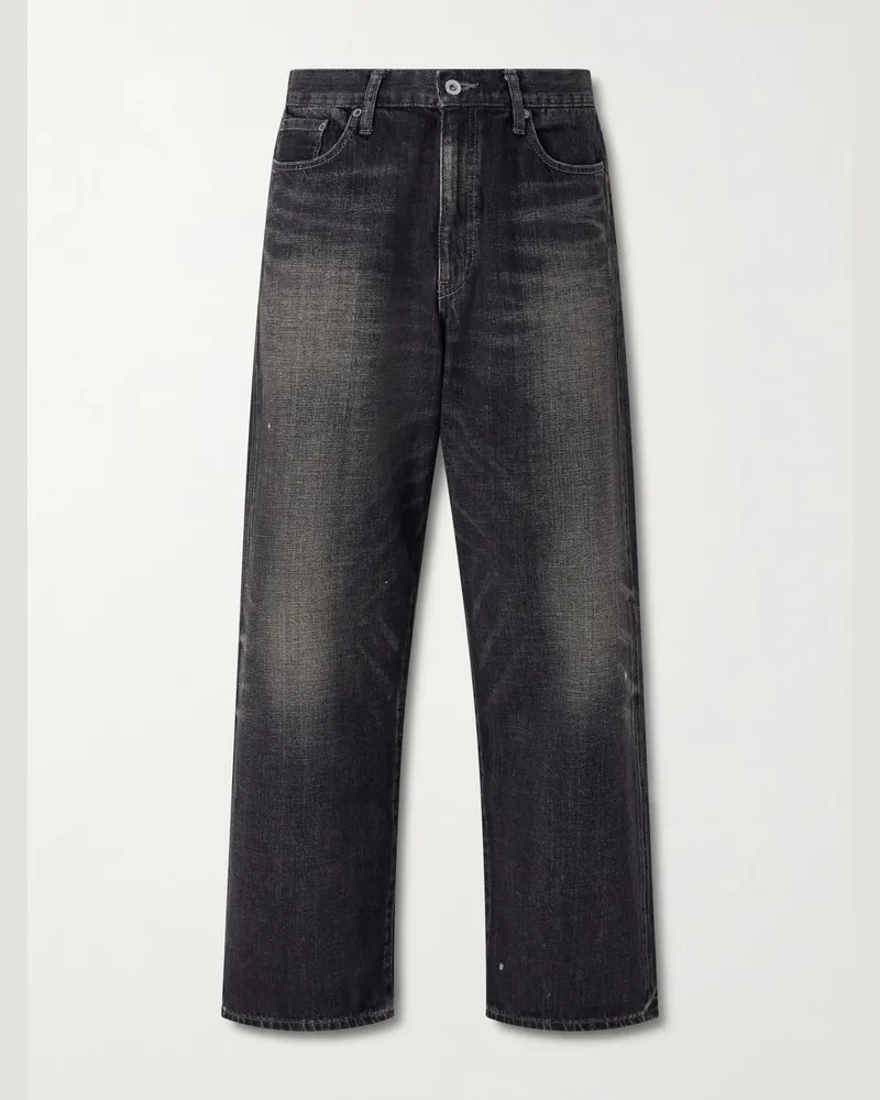 Neighborhood Weit geschnittene Jeans aus vorgewaschenem Denim Schwarz