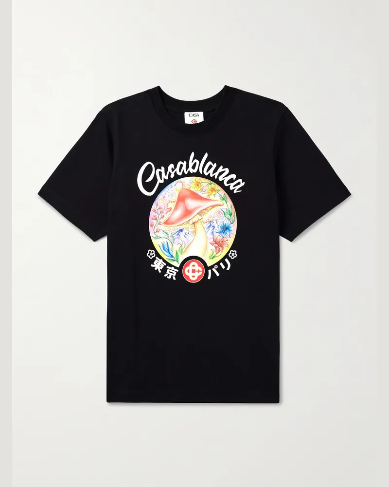 Casablanca Paris Mushroom Emblem T-Shirt aus Baumwoll-Jersey mit Print Schwarz