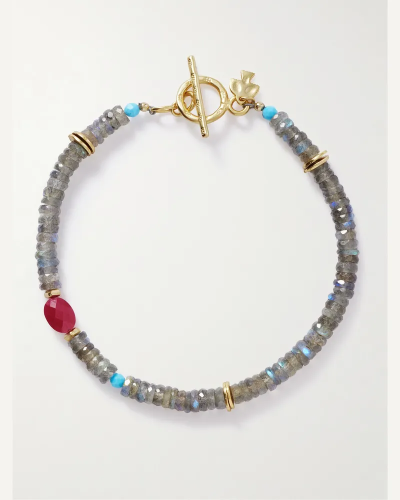 Peyote Bird Ember Gold-Plated Multi-Stone Beaded Bracelet Gray