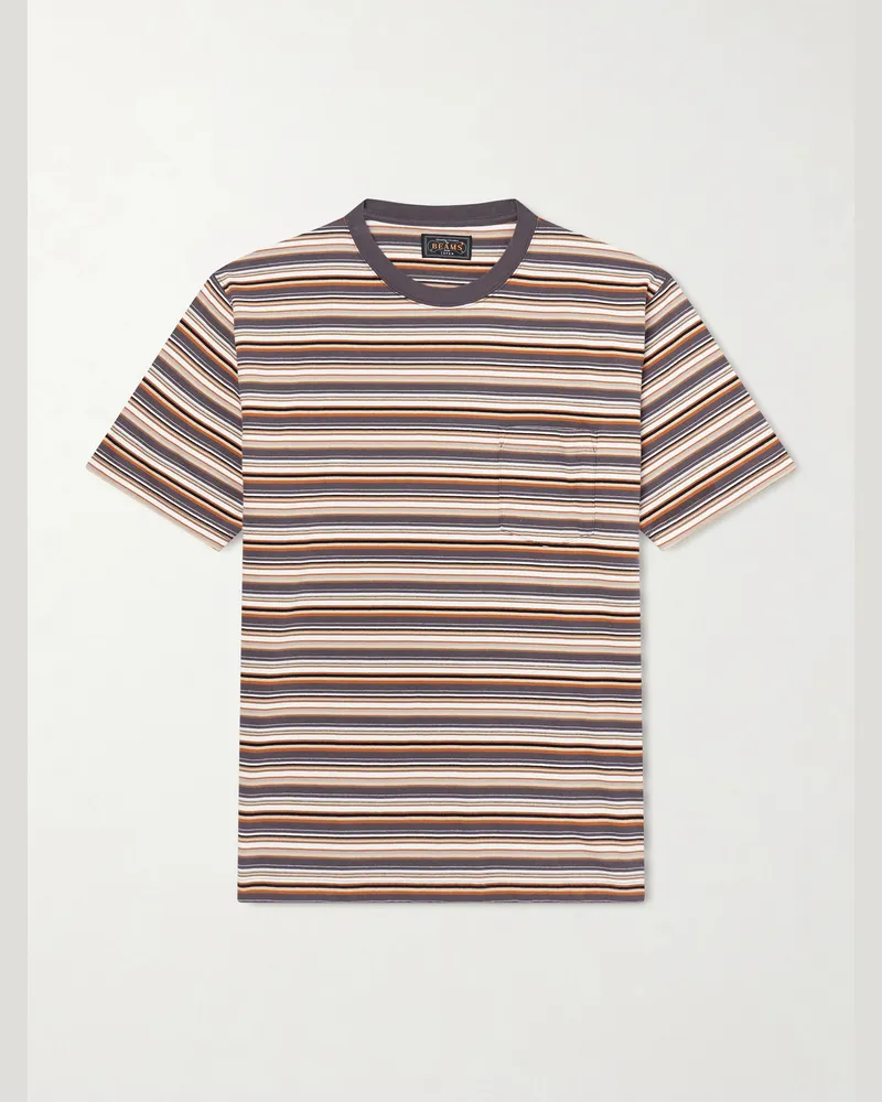 Beams Plus Striped Cotton-Jersey T-Shirt Brown