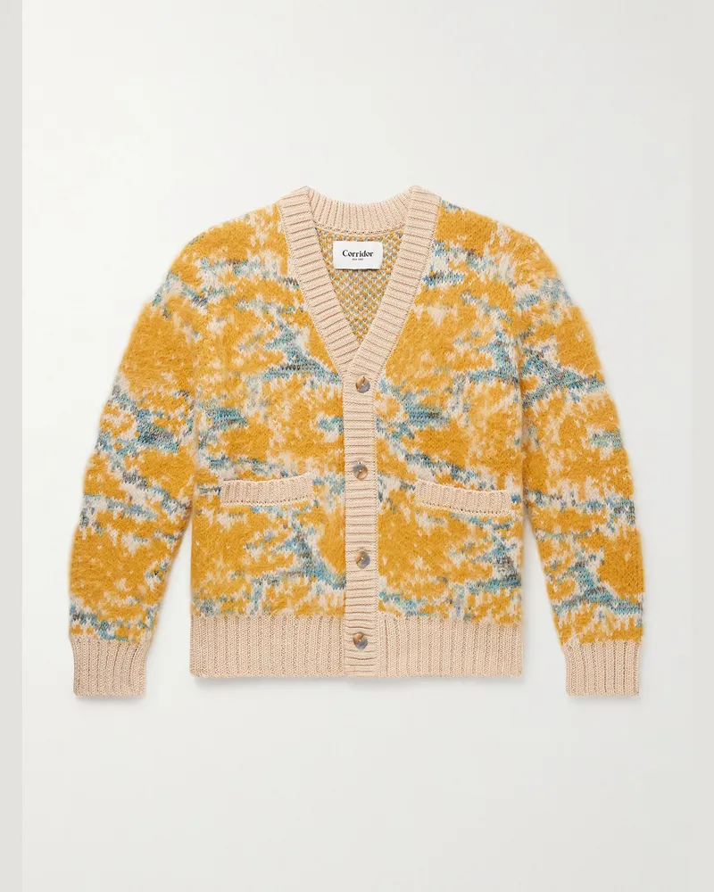 Corridor Jacquard-Knit Cotton-Blend Cardigan Yellow