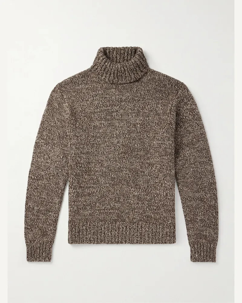 RRL Wool, Cotton and Linen-Blend Rollneck Sweater Brown