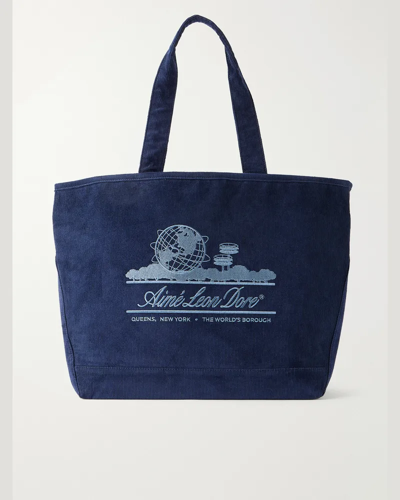 Aimé Leon Dore Logo-Embroidered Cotton-Corduroy Tote Blue