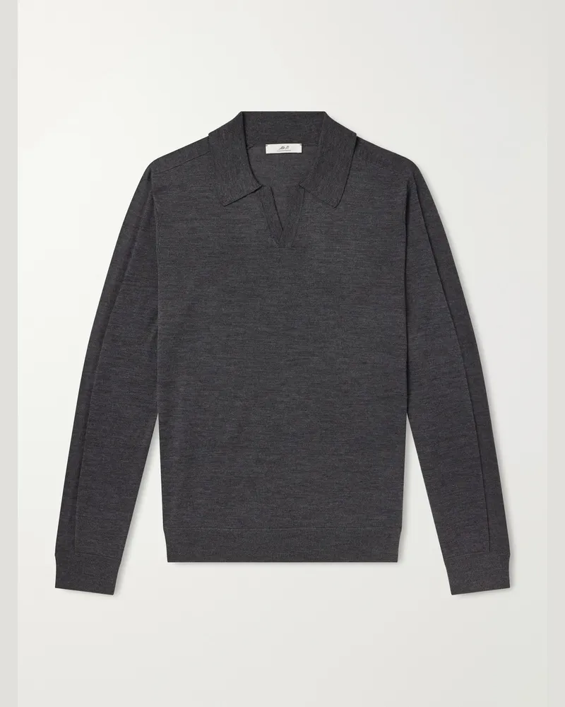 MR P. Rib-Trimmed Merino Wool and Silk-Blend Polo Shirt Gray