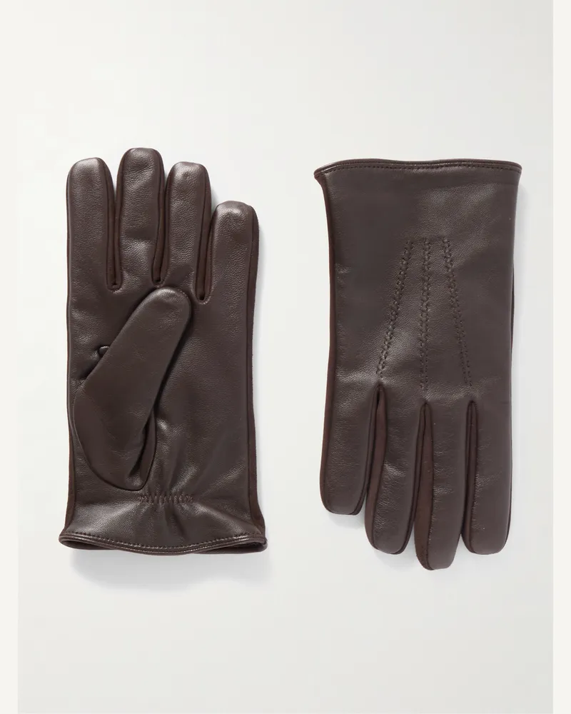 MR P. Leather and Suede Gloves Brown