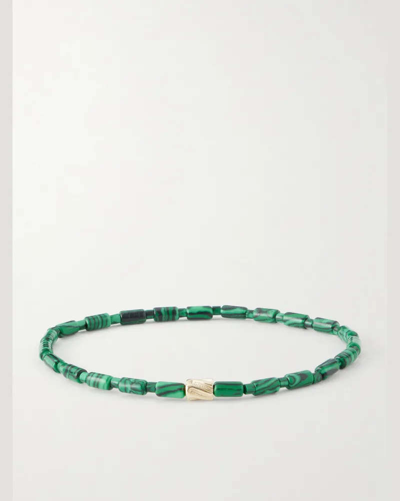 Luis Morais 14-Karat Gold Agate Beaded Bracelet Green