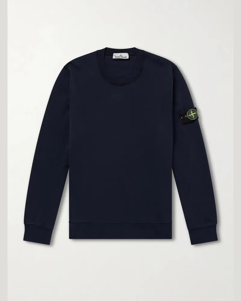 Stone Island Garment-Dyed Cotton-Fleece Sweatshirt Blue