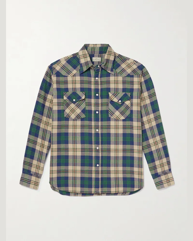 KAPITAL Columbia Western-Hemd aus kariertem Baumwollflanell Grün