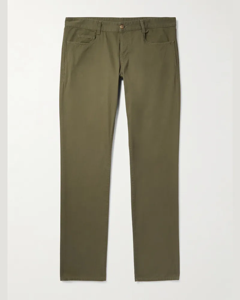 Saint Laurent Schmal geschnittene Hose aus Baumwoll-Twill Grün