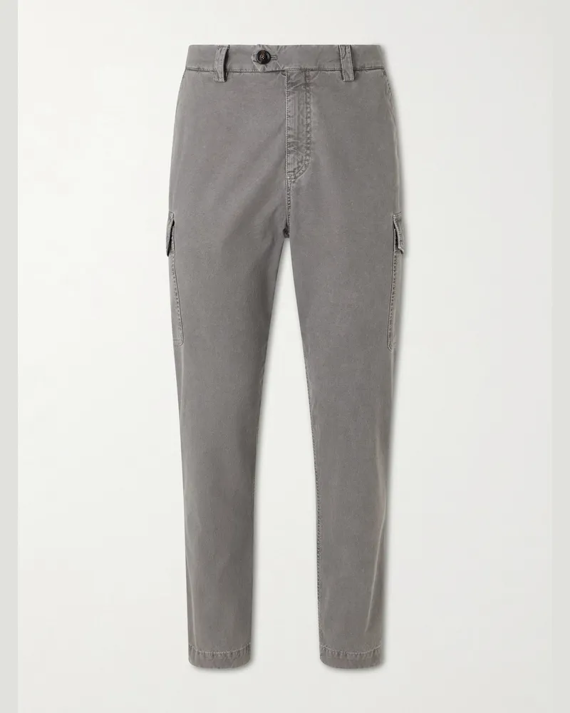 Brunello Cucinelli Slim-Fit Tapered Cotton-Twill Cargo Trousers Gray