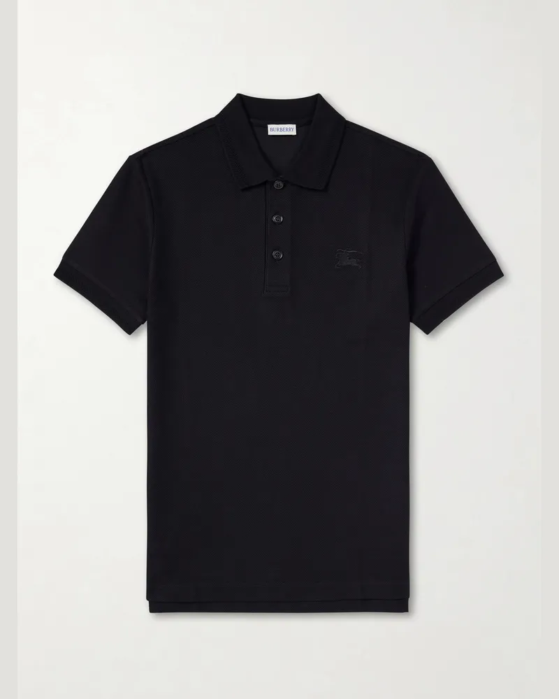 Burberry Logo-Embroidered Cotton-Piqué Polo Shirt Black