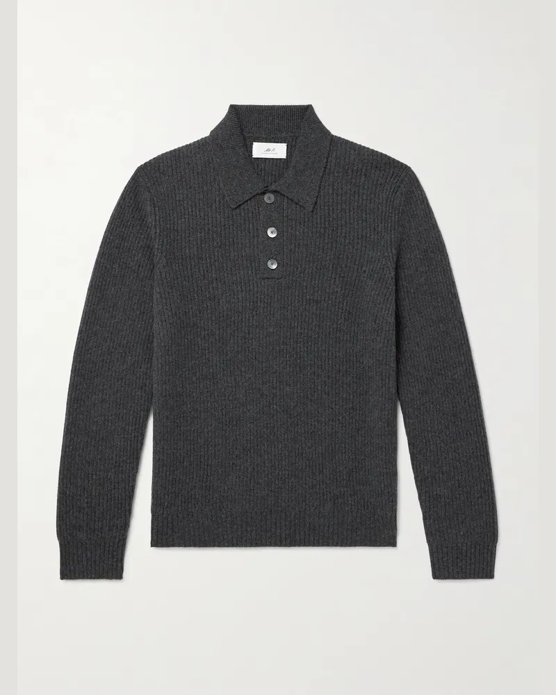 MR P. Ribbed Cashmere Polo Shirt Gray