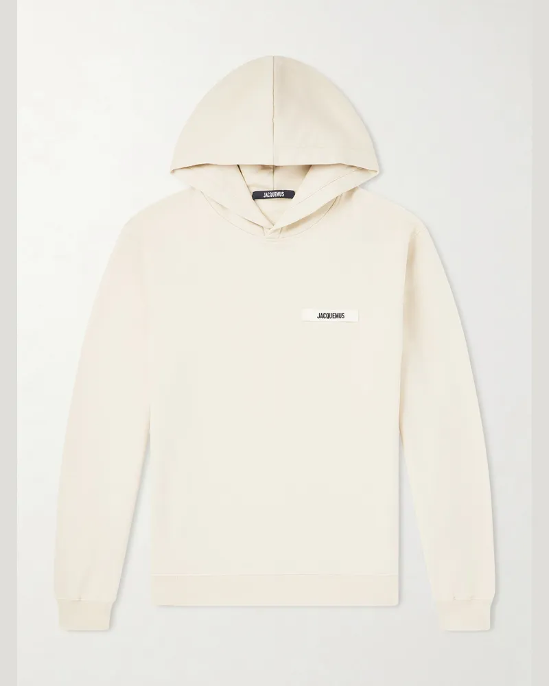 Jacquemus Logo-Appliquéd Cotton-Jersey Hoodie Neutrals