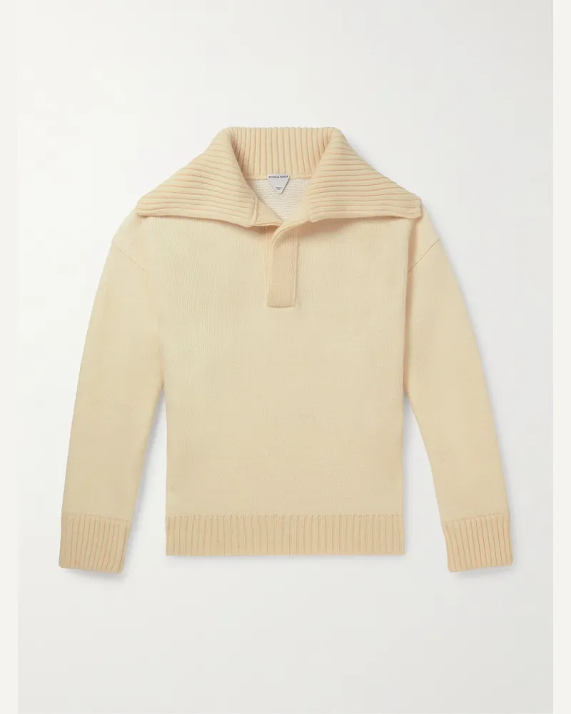 Bottega Veneta Shawl-Collar Wool Sweater Neutrals