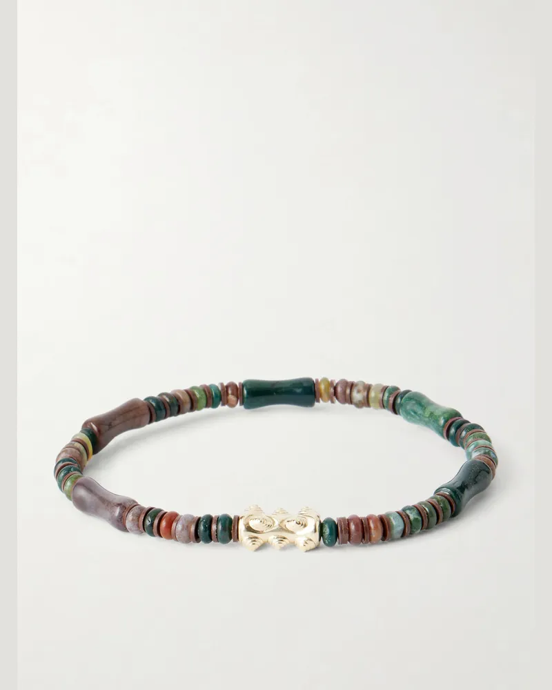 Luis Morais 14-Karat Gold Agate Beaded Bracelet Brown